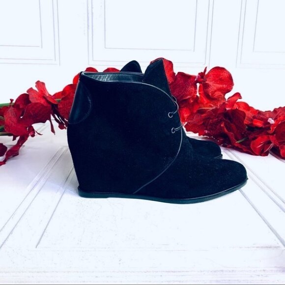 Stuart Weitzman KALAHARI Black Suede Wedge  Lace Up ankle boots women size 8 - Picture 3 of 11